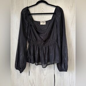 Savanna Jane Black Shiny Metallic Boho Festival Blouse Size M LNC